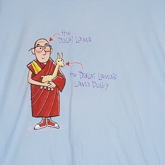 SKY Blue Graphic V-Neck Dalai Lama Size XL GUC 100% Cotton - Picture 2 of 6